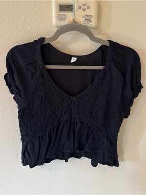 bp Black Smocked V-Neck Crop Top